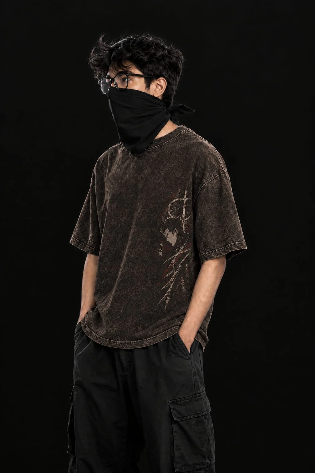 Side view of the Triple Blade heavyweight oversized tee, showing its length and drop-shoulder fit