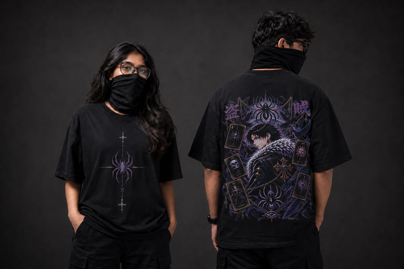 Phantom Leader oversized tee worn front and back, showing a boxy body with a drop-shoulder cut