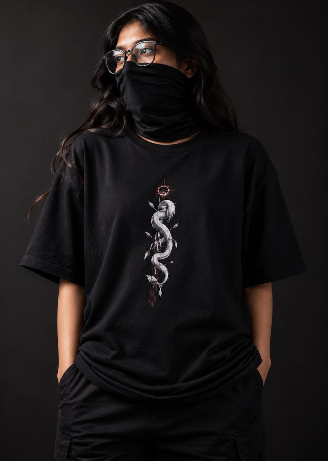 Front model view of Zentoku The White Hawk oversized streetwear t-shirt