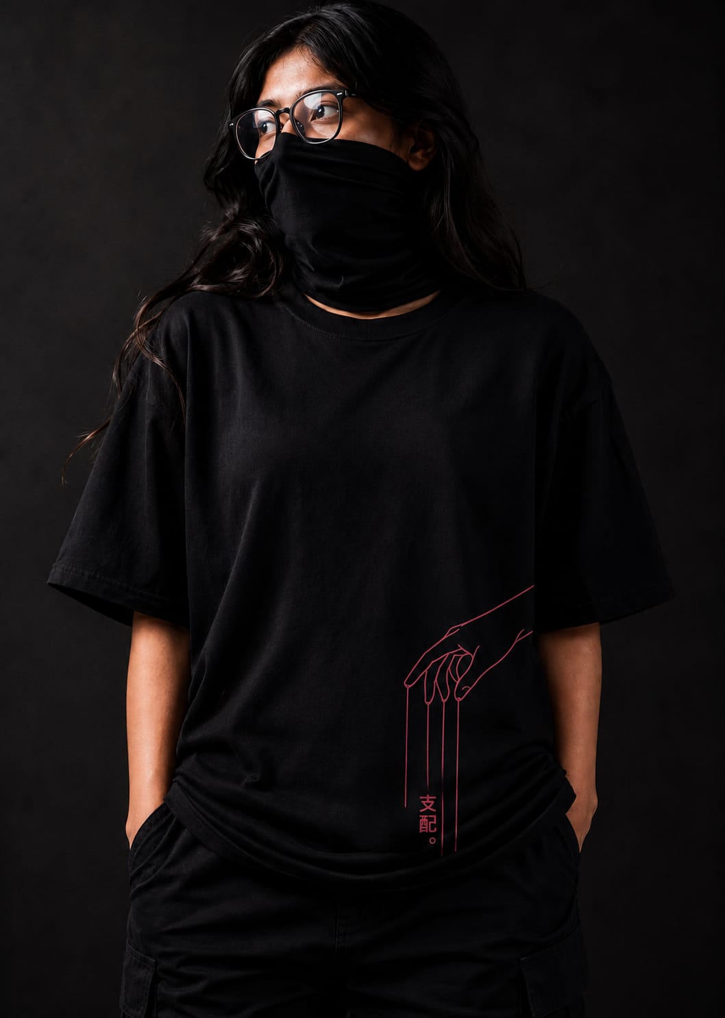 Front model view of Zentoku Control Devil oversized streetwear t-shirt
